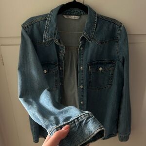 ZARA Light Blue Denim Button-Down Shirt Size  L